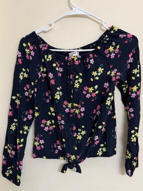 abercrombie kids Black Floral Tie-Front Long Sleeve Top